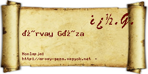 Árvay Géza névjegykártya
